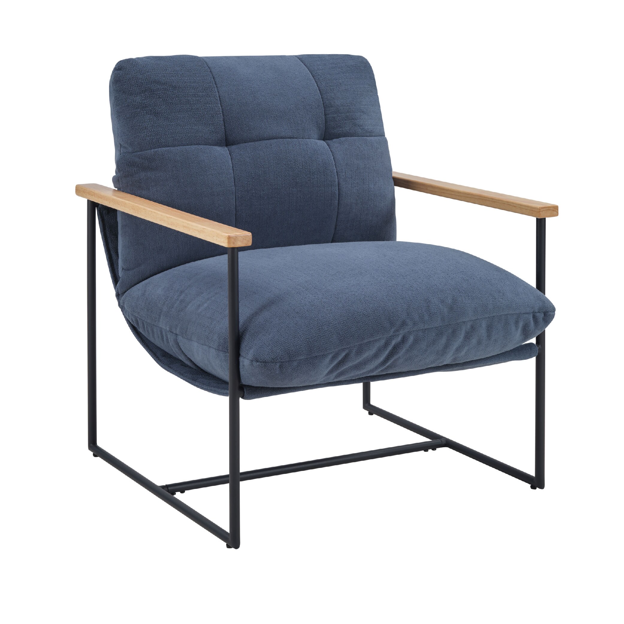 Modern Accent Chair, Comfy Chair With Removable Cushion, Vanity Chair With Wood Armrests For Living Room, Bedroom, Blue_voghion.com